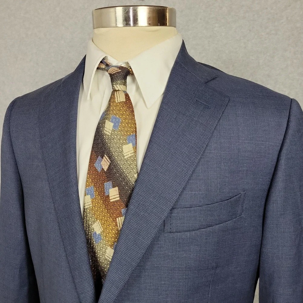 Angelo Nardelli Mens Blue Wool Micro Check Blazer Sport Coat Italy Size 44R
